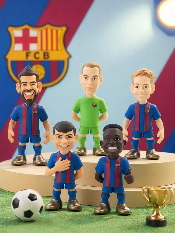 Minix Collectible Figurines 2026 World Cup Gift – Minix Barcelona Football Collectible 5pcs Set PVC Action Figures – Ter Stegen, Pedri, Ansu Fati, Frenkie De Jong – World Cup Season Football Fan Collectibles