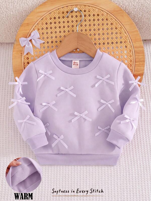 Cozy Pixies Baby Girl Baby Girl Casual Cute Sweet Round Neck Pink Loose Sweatshirt With Bow