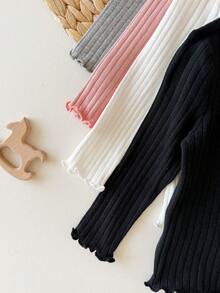 SHEIN 4pcs Baby Girl Casual Cute Knit Solid Color Long Sleeve Tops - Baby Pink - View 5