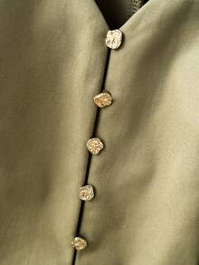 Solavon Women's Fashion Versatile Metal Button Long Sleeve Blazer Elegant - Army Green - View 4