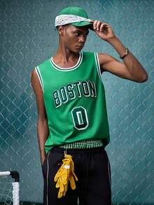 EVRINFINITE Men's Basketball Jersey, #0 Green Embroidered Sports Vest Spring Fall - Green - View 5