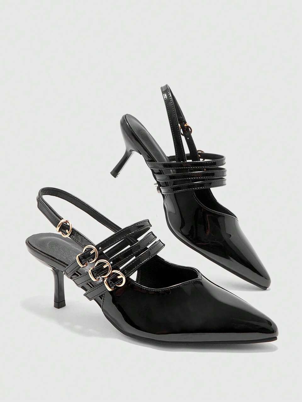 CUCCOO BIZCHIC Fashion Hollow Buckle Closed Toe Sandals Sexy Pointed Straps High Heels