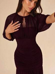 SHEIN BAE Women's Elegant Party Mesh Dress - Maroon - View 5