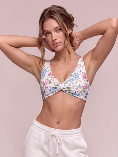 SHEIN Sovereign Charm 女款花卉印花交叉背運動內衣