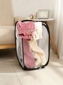 1pc Foldable Storage Box For Toys & Stuffed Animals, Portable Pop-Up Mesh Laundry Basket With Handles, Large Capacity Breathable Organizer For Bathroom Dirty Clothes, Summer Outdoor Travel Essentials - Cartoon Version - View 7