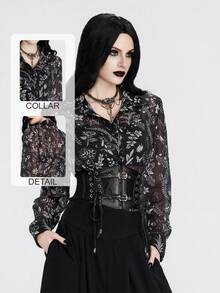Breakform Halloween Gothic Women's Loose Chiffon Digital Floral Print Chiffon Casual Shirt - Multicolor - View 3