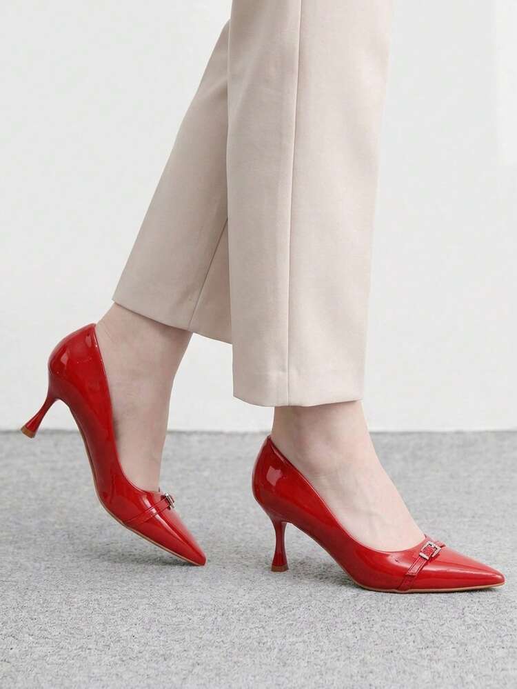CUCCOO BIZCHIC Women's New Fashion Sexy Pointed Toe Red High Heel Pumps, Suitable For Commuting, Dating, Gathering, Fashion Party Fall Shoes - Red 1 - View 4