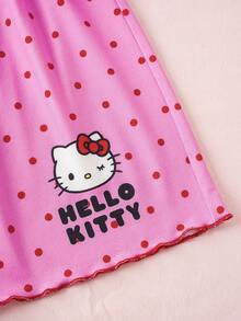 HELLO KITTY AND FRIENDS | SHEIN Celana Pendek Cami Motif Polkadot Kartun untuk Anak Perempuan Remaja - Berwarna merah muda - View 6