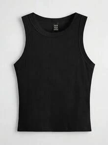 SHEIN BASICS Women's Solid Color Round Neck Ribbed Casual Versatile Tank Top - Multicolor - View 5