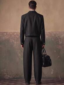 HIMLAND Setelan Jas Tuxedo Hitam dengan Dekorasi Bunga 3D, Jaket & Celana. Setelan Jas 2 Potong, Setelan Jas Kasual, Setelan Jas Celana, Setelan Jas Formal untuk Pesta Halloween, Musim Dingin, dan Musim Gugur. - Hitam - View 7