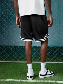 EVRINFINITE Men's Summer Casual Fashion Sports Basketball Shorts, Drawstring Elastic Mesh Quick-Dry Knee-Length Shorts - Black - View 2