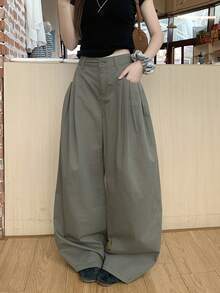 DAZY Women's Casual Loose Wide Leg Curved Hem Jeans - Army Green - View 3