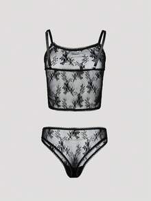 MISSGUIDED MSGD 透視蕾絲內衣褲套裝，花卉刺繡波浪飾邊與 Logo 細節內衣 - 黑色 - 查看 2
