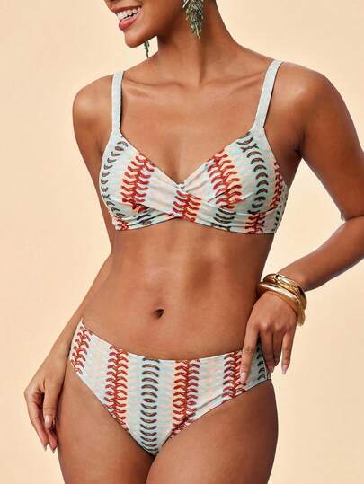 Travachic Women's Summer Beach Colorblock Ruched Sexy Bikini & Triangle Bottom Two-Piece Swimsuit Set