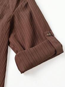 SHEIN LUNE CURVE Plus Size Women's Fashion Polo Collar Knotted Blouse, Autumn/Winter Fall - Brown - View 6