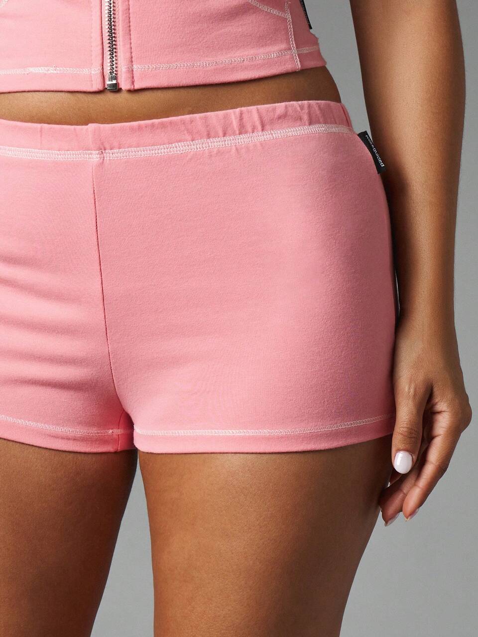 Missguided x Playboy Rhinestone Script Crop Full-Zip Short Sleeve Hoodie And Micro Shorts Co-Ord Set With Contrast Stitching