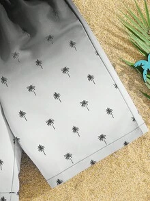 SHEIN Leap Crew 一件装青少年男童休闲运动度假风沙滩短裤，渐变椰树图案，适合返校、生日派对、晚宴、演出、婚礼、洗礼、开幕式等场合，日常穿着舒适，适合上学、旅行、运动、玩耍、游泳，适合春夏季节。 - 灰色 - 查看 6