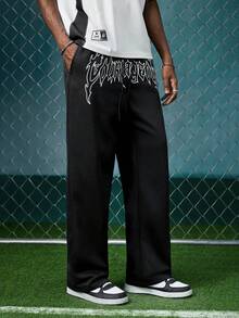 EVRINFINITE Men's Casual Loose Straight Leg Printed Sweatpants, Spring/Summer - Black - View 1