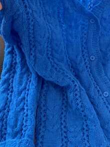 GlowEve CURVE Plus Size Women's Solid Color Single-Breasted Casual Daily Cardigan - Blue - View 3