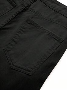 Manfinity LEGND 男士休閒日常百搭通勤白色牛仔短褲 - 黑色 - 查看 4