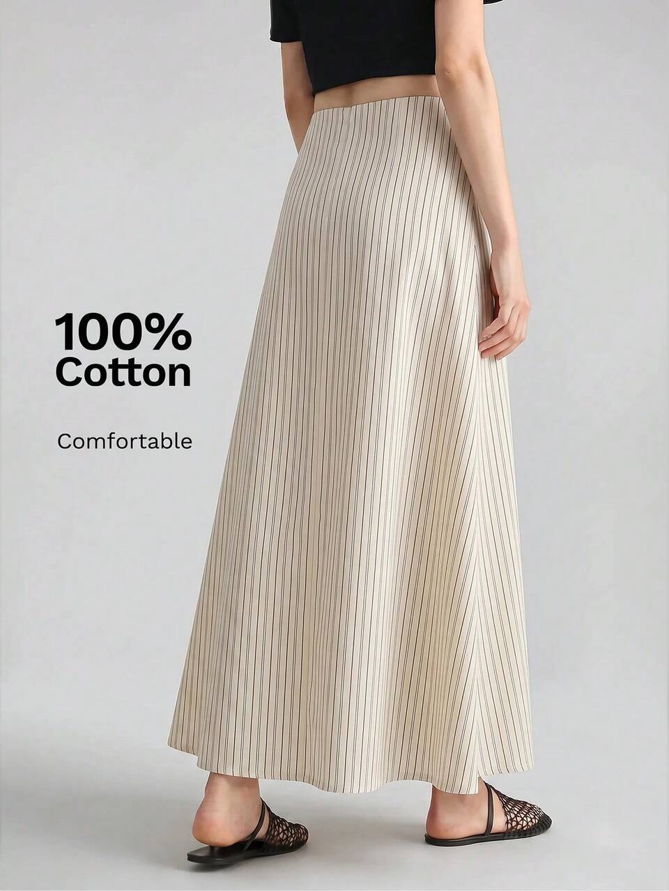 Women's Pale Yellow Comfortable Skin-Friendly Premium Striped Fabric Fitted A-Line Skirt Side Detail Vacation Beach Bohemian Style Holiday Outfit Country Music Concert Western Style Casual Fashion Low-Key High-End Cruise Wear Minimalist Luxury Texture Essential Outfit Fashion Business Casual Urban Office Wear Urban Commute High-Quality Airport Women's Clothing All-Season Versatile