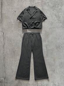 AXEPEAK 男士夏季休閒襯衫與長褲套裝 - 深灰色 - 查看 2
