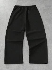 ROMWE MEN Street Life Pantalones de chándal casuales para hombre talla grande con estampado de cruz y cintura con cordón - Negro - Ver 2