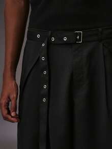 STYNVO Men's Fashion Versatile Street Casual Commuter Date Night Vacation Solid Color Belted Long Pants Black Autumn - Black - View 3