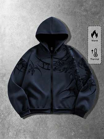 Herren bedruckter Reißverschluss Langarm Mode vielseitiger Hoodie