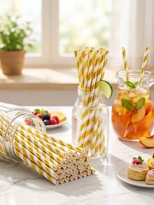 25/50/100 Pieces Of Paper Straws, In Various Colors, Decorative Party Straws, Suitable For Drinking Juices, Smoothies, Summer Cocktails And Various Parties And Gatherings. - color mixing - View 3