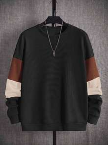 HIMLAND Men's Colorblock Crew Neck Long Sleeve Casual Loose Sweatshirt - Multicolor - View 1