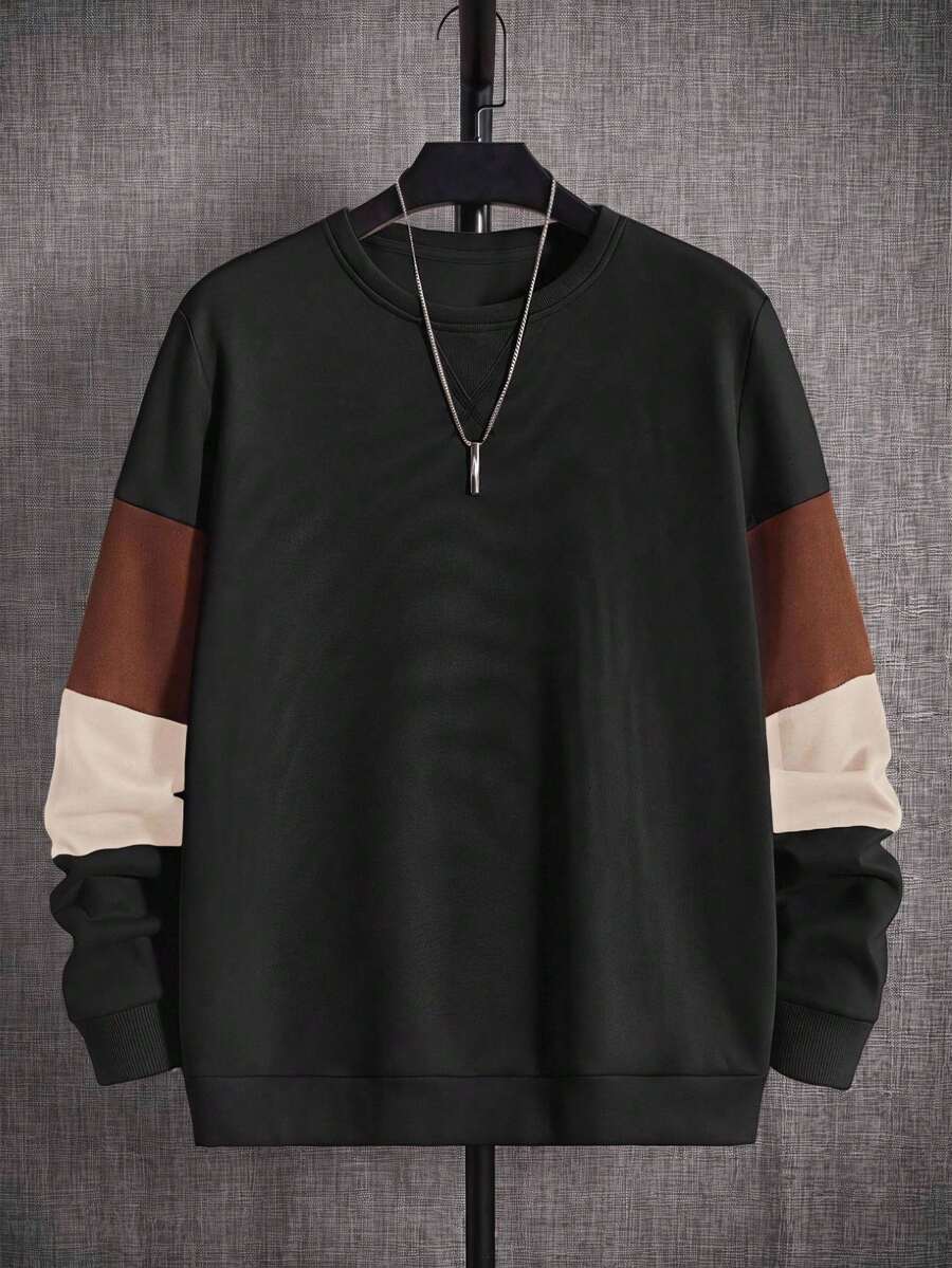 HIMLAND Men's Colorblock Crew Neck Long Sleeve Casual Loose Sweatshirt - Multicolor - View 1
