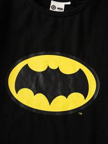BATMAN X SHEIN 少女圆领宽松休闲短袖T恤 - 黑色 - 查看 4
