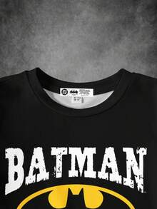 BATMAN X SHEIN 小男孩休闲卡通条纹字母印花短袖圆领T恤，舒适夏季 - 白色 - 查看 3