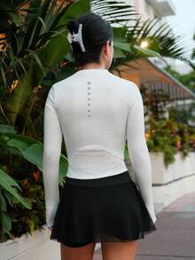 Nelanie Turli Women's Solid High Waist Casual Fitness Sports Mesh Skirt Black - Black - View 5