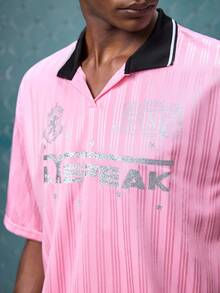 EVRINFINITE Men's Summer Fashion Letter Graphic Short Sleeve Polo Shirt, Emo, 2000s Style - Pink - View 6
