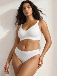 Ocili Plus Size Women Seamless Jelly Stripe Soft Support Wireless Bra Lift Padded Bra, 1 Piece - White - View 6