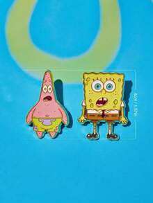 SpongeBob SquarePants | Joivida 2件組可愛卡通角色金屬徽章套組，適合裝飾衣物、包包、背包，男女皆宜，情人節、母親節、生日或週年紀念的甜蜜禮物 - 2pcs - 查看 2