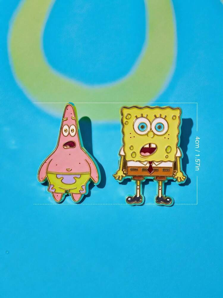 SpongeBob SquarePants | Joivida 2件組可愛卡通角色金屬徽章套組，適合裝飾衣物、包包、背包，男女皆宜，情人節、母親節、生日或週年紀念的甜蜜禮物 - 2pcs - 查看 2