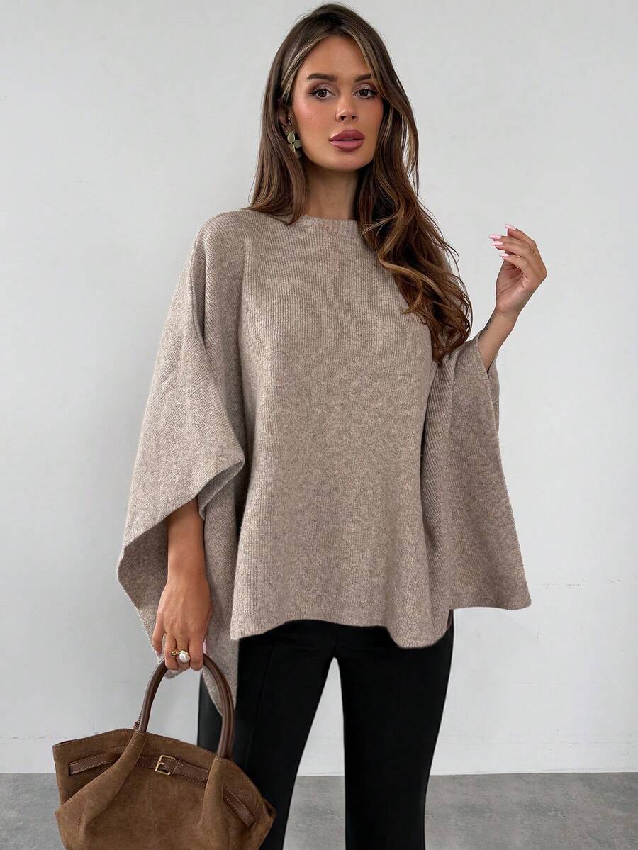 Firerie Women's Autumn/Winter New Shawl Cape Sweater, Khaki Color, Loose Fit, Versatile, Elegant, Suitable For Commuting, Daily Wear, Casual, Outings, Warm Home Wear - Khaki - View 1