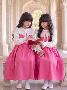 SHEIN 少女甜美法式蝴蝶結蕾絲拼接口袋洋裝 - 粉色 - 查看 2