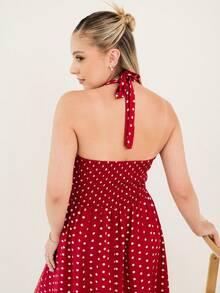 Ximena Robles Ximena Robles Women Summer Casual Holiday Polka Dot Print Halter Backless Dress Vacation Party Elegant - Red and White - View 2
