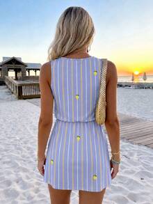 SHEIN LUNE Women's Casual Printed Short Dress Suitable For Spring And Summer - Multicolor - View 2