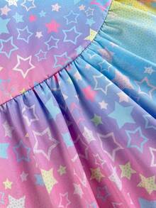 Tween Girl Fashion Casual Knit Printed One-Piece Jumpsuit With Colorful Star Print - Multicolor - View 5