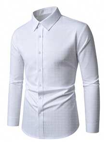 Manfinity CasualCool Men's Solid-Color Simple Button-Down Long-Sleeve Shirt - Effortlessly Elegant Style | A Perfect Gift For Husbands, Ideal For Office Commuting, And An Essential Wardrobe Staple - White - View 6