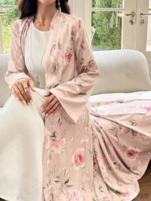 Al Najma Pink Floral Print Elegant Daily Commute Women's Abaya - Pink - View 7