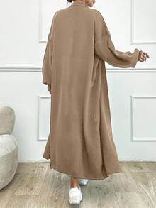 SHEIN Tall Cárdigan con bolsillos dobles y hombros caídos - Camel - Ver 2