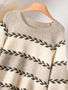CosyJoli Plus Size Women's Striped Crew Neck Raglan Long Sleeve Loose Pullover Sweater - Multicolor - View 5