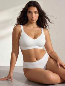 Ocili Plus Size Women Seamless Jelly Stripe Soft Support Wireless Bra Lift Padded Bra, 1 Piece - White - View 7