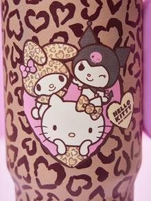 HELLO KITTY AND FRIENDS | Joivida 豹紋 & Hello圖案 24oz 不鏽鋼保溫杯，附手把 & 吸管，防漏 & 保溫 (冷/熱)，適合居家、旅行或戶外活動，生日或情人節的可愛活力禮物 - 棕色 - 查看 5